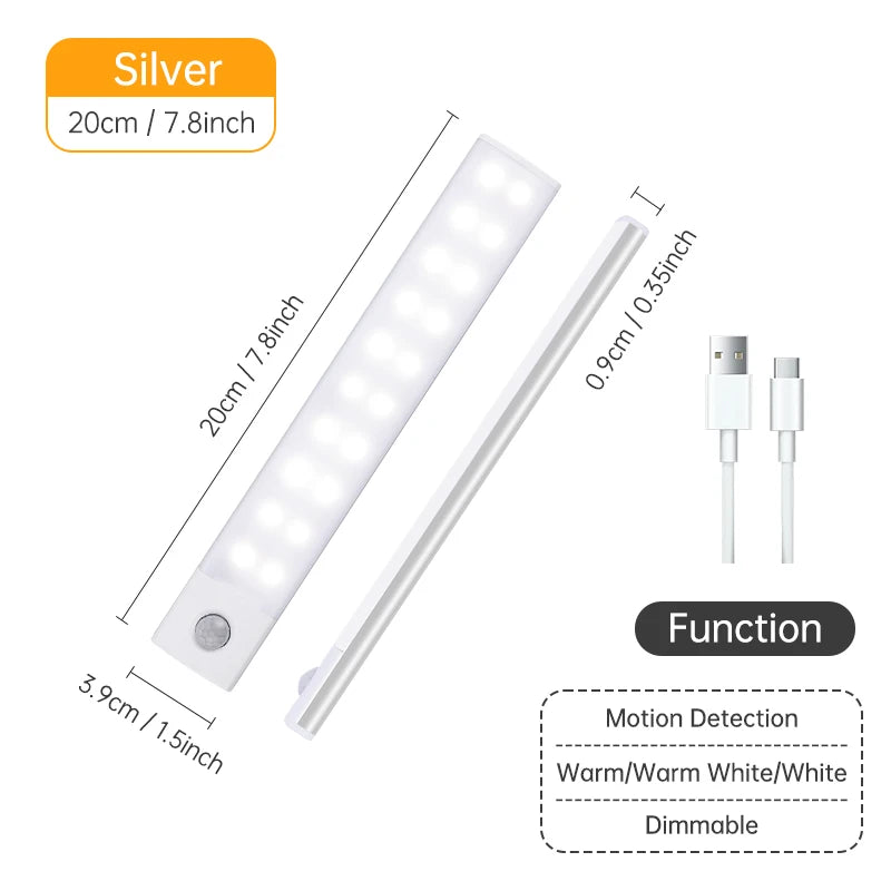 Motion Sensor Light Wireless LED Night Light USB Rechargeable Night Lamp Cabinet Wardrobe Lamp Under Backlight For Kitchen Led